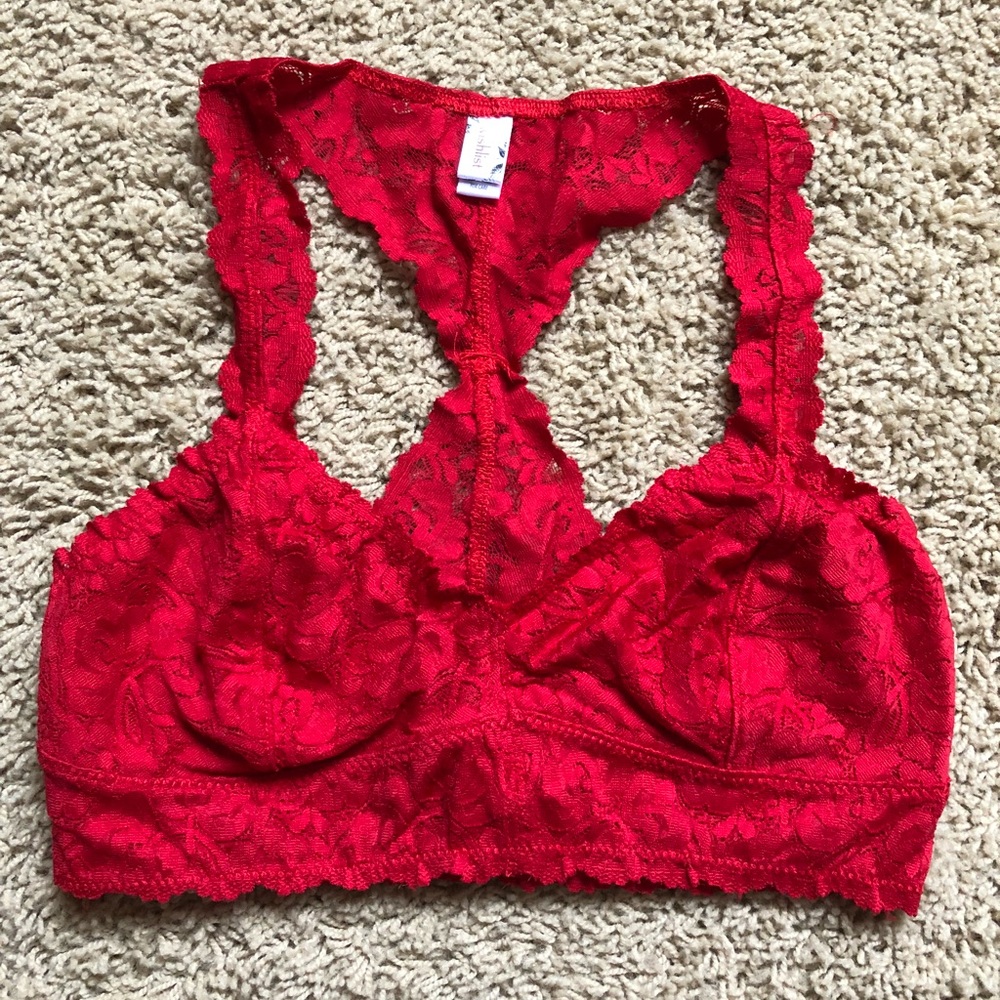 Red lace racer back bralette